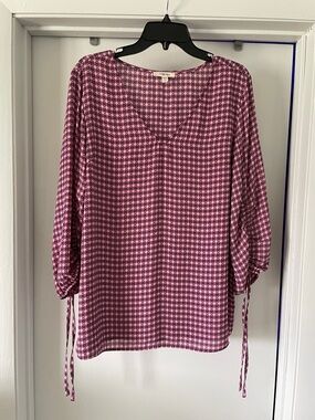 Women's Pink Geometric Print Tie-Sleeve Blouse XL